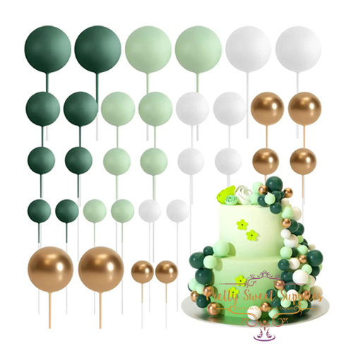 Mixed Deco Balls - GREEN, WHITE & GOLD - 32 pack