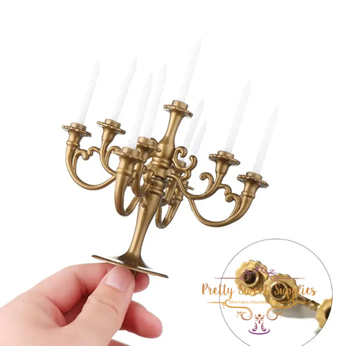 CANDELABRA CANDLESTICK Gold Cake Topper with Candles