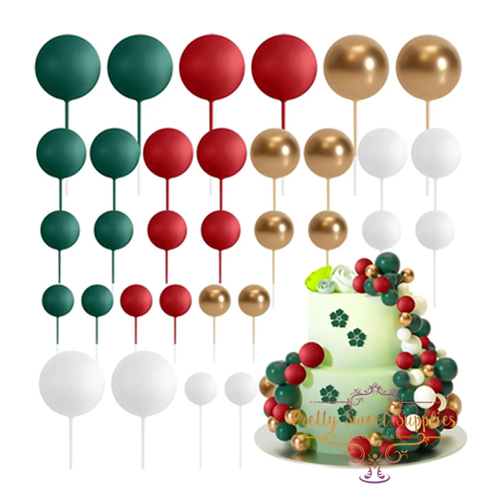 Mixed Deco Balls - GREEN, RED, GOLD & WHITE - 32 pack