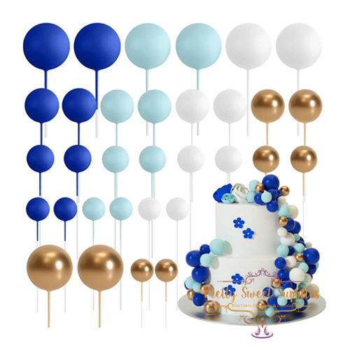 Mixed Deco Balls -  BLUE, WHITE & GOLD - 32 pack