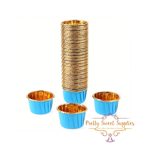 Gold-lined Small Baking Cups - Blue