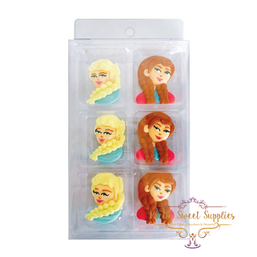 FROZEN - ELSA & ANNA FACE Sugar Decorations - 6 Piece Pack