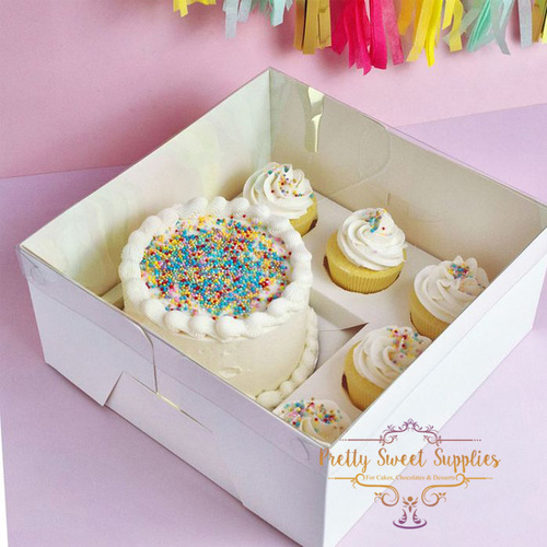 WHITE BENTO Cupcake & Cake Box with Clear Lid - 5 Hole